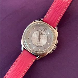 Pink Coach Lex Crystal Boyfriend Leather Watch